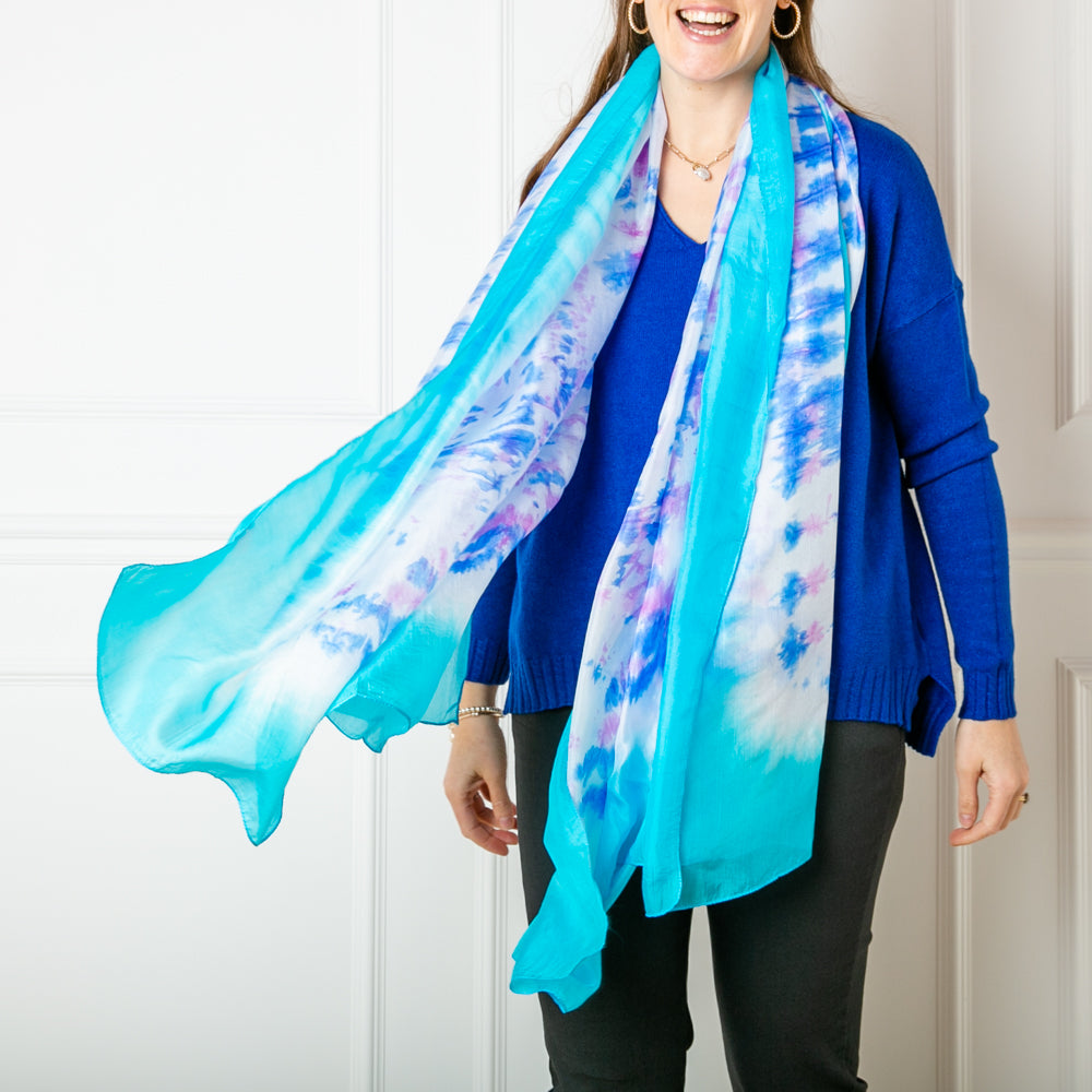 Blue Tie Dye Silk Scarf